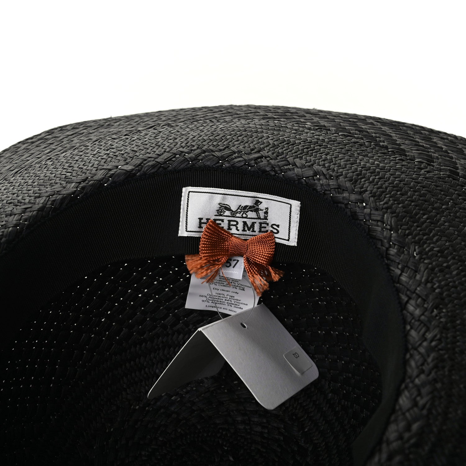 Hermes Straw Brides De Gala Panama Carrousel Hat 57 Black Terracotta 7 of 8