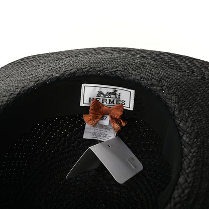 Hermes Straw Brides De Gala Panama Carrousel Hat 57 Black Terracotta 7 of 8