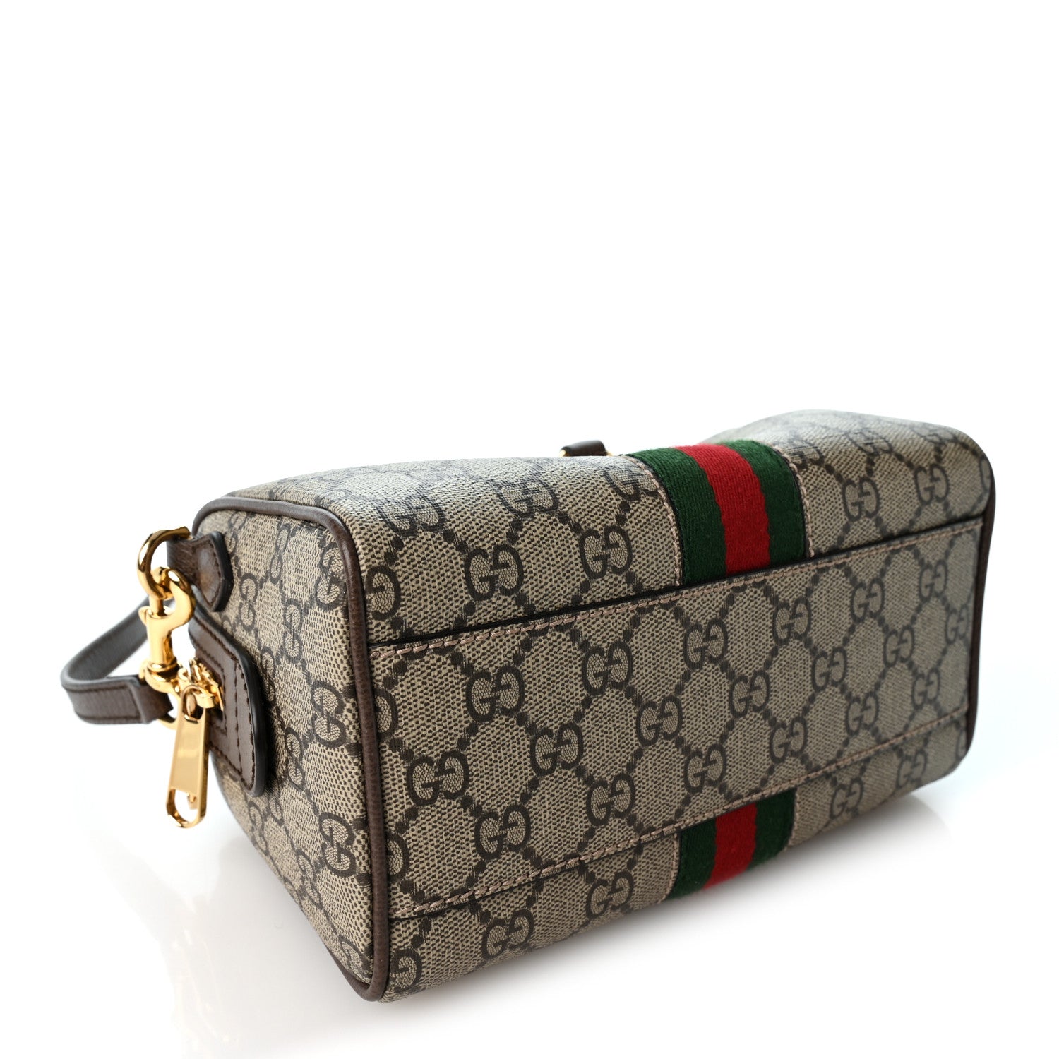 Gucci GG Supreme Monogram Textured Dollar Calfskin Web Mini Ophidia Top Handle Bag Beige Ebony New Acero 4 of 10