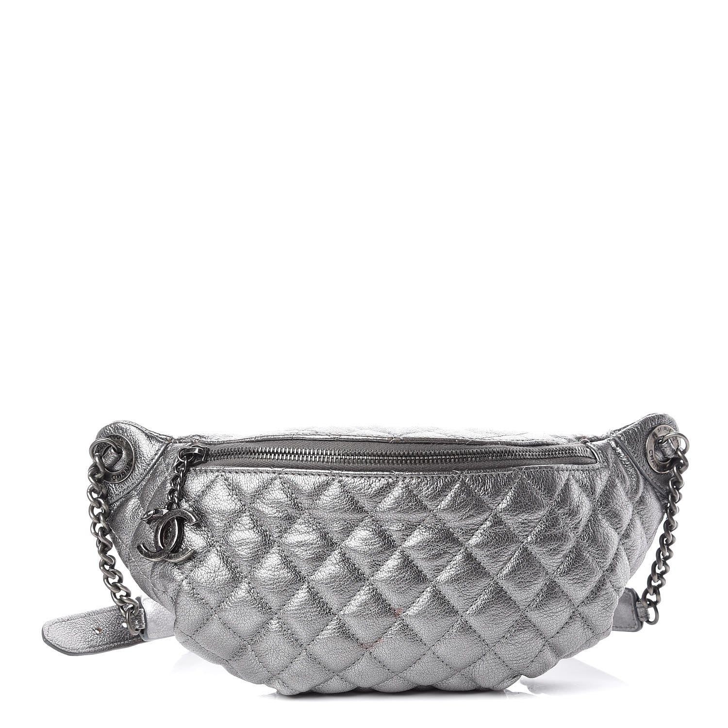 Chanel Metallic Goatskin Quilted Banane Waist Bag Fanny Pack Silver 1 of 12