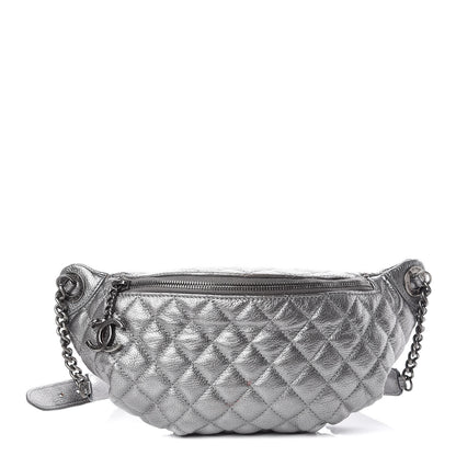Chanel Metallic Goatskin Quilted Banane Waist Bag Fanny Pack Silver 1 of 12