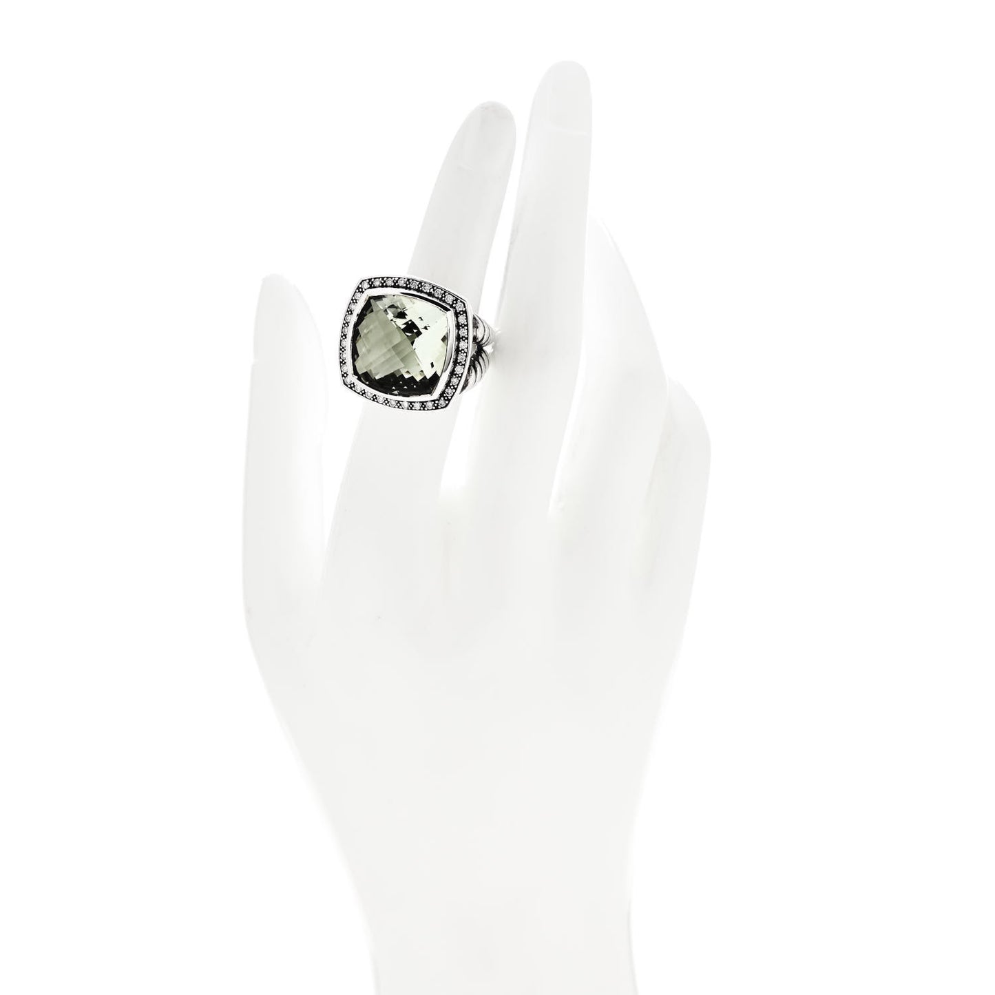 Sterling Silver Diamond Prasiolite 17mm Albion Ring 51 5.75