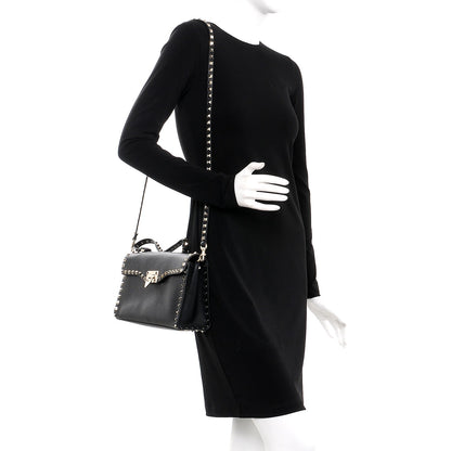 Valentino Garavani Pebbled Calfskin Small Rockstud Single Handle Flap Bag Black 2 of 6