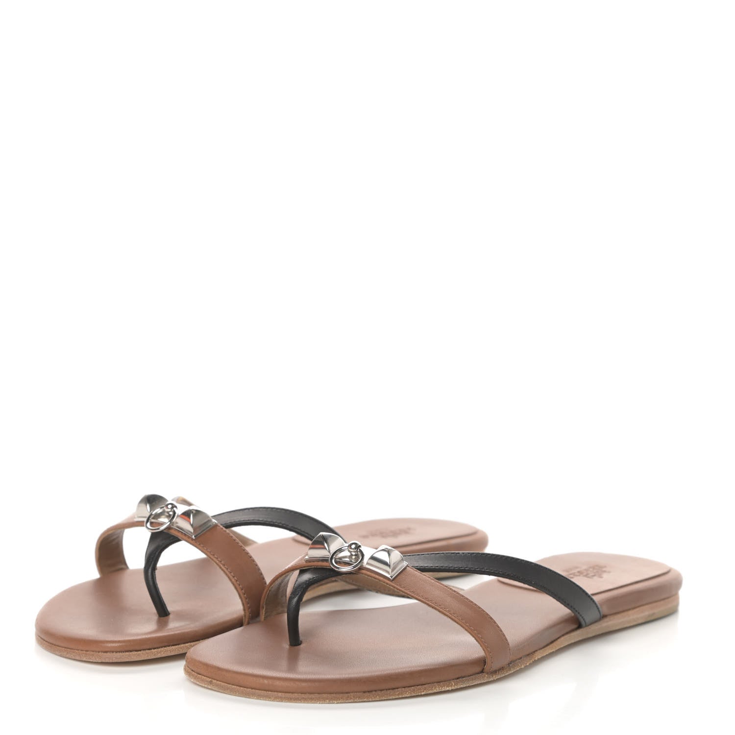 Hermes Calfskin Corfou Sandals 36 Naturel Black 3 of 7