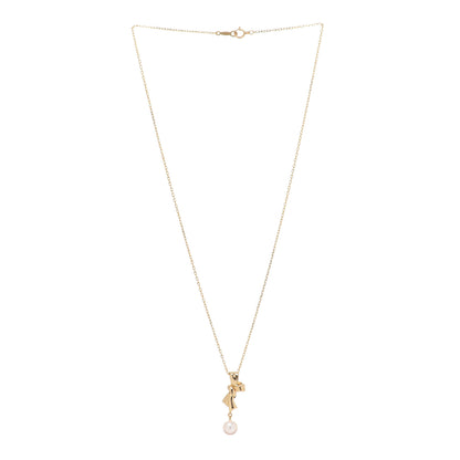 Mikimoto 18K Yellow Gold Pearl 6mm Bow Drop Pendant Necklace 3 of 7