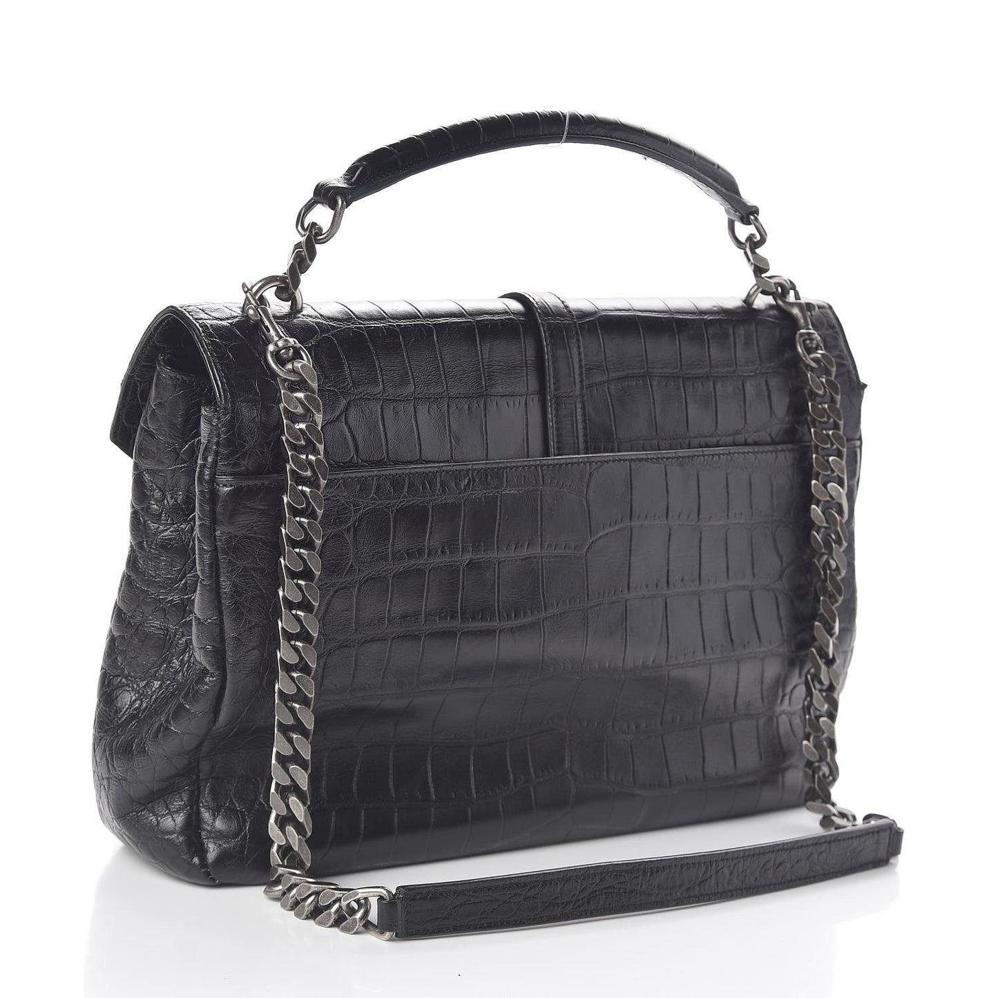 Calfskin Crocodile Embossed Monogram Large College Satchel Black