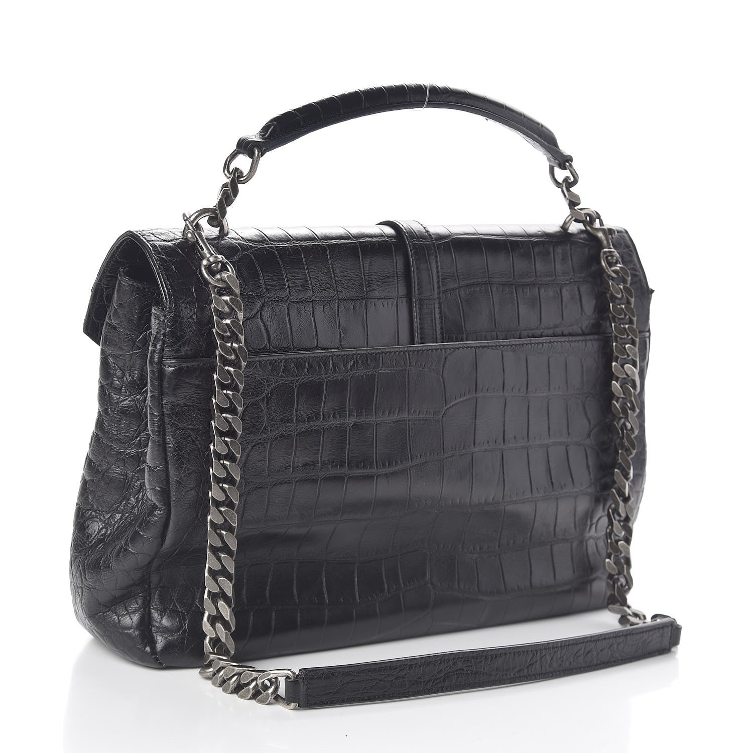 Saint Laurent Calfskin Crocodile Embossed Monogram Large College Satchel Black 3 of 10