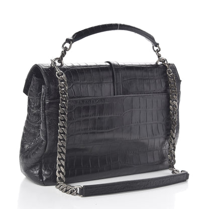 Saint Laurent Calfskin Crocodile Embossed Monogram Large College Satchel Black 3 of 10