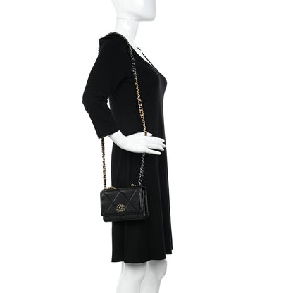 Chanel Shiny Crumpled Calfskin Quilted Chanel 19 Wallet On Chain WOC Black 2 of 14