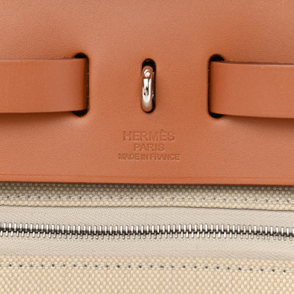 Hermes Military Toile Vache Hunter Herbag Zip Retourne 31 PM Beton Naturel 8 of 12