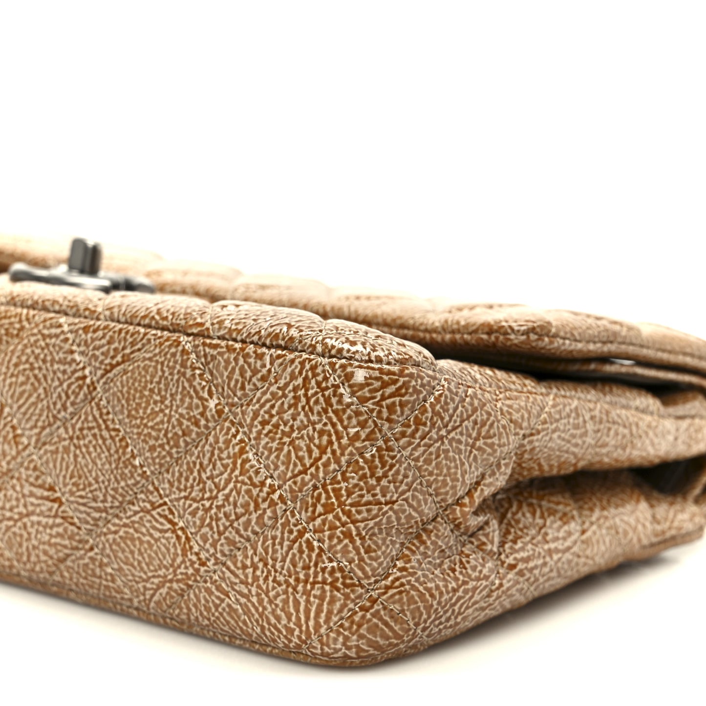Crinkled Patent Quilted Medium Double Flap Beige