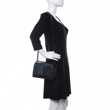 Chanel Calfskin Painted Chevron Embossed Medium Boy Flap Black 2 of 10