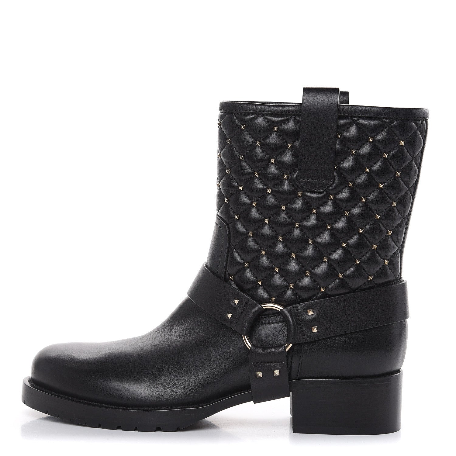 Valentino Garavani Calfskin Nappa Rockstud Spike 20mm Biker Boots 38 Black 1 of 9