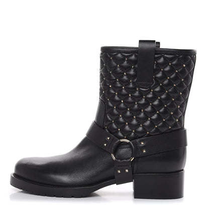 Valentino Garavani Calfskin Nappa Rockstud Spike 20mm Biker Boots 38 Black 1 of 9