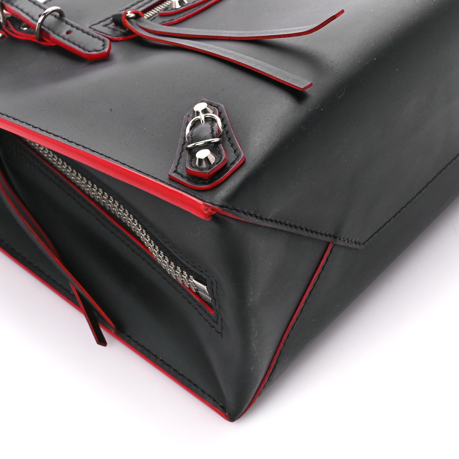 Balenciaga Rubberized Calfskin Papier Mini A4 Zip Around Tote Black Red 10 of 11