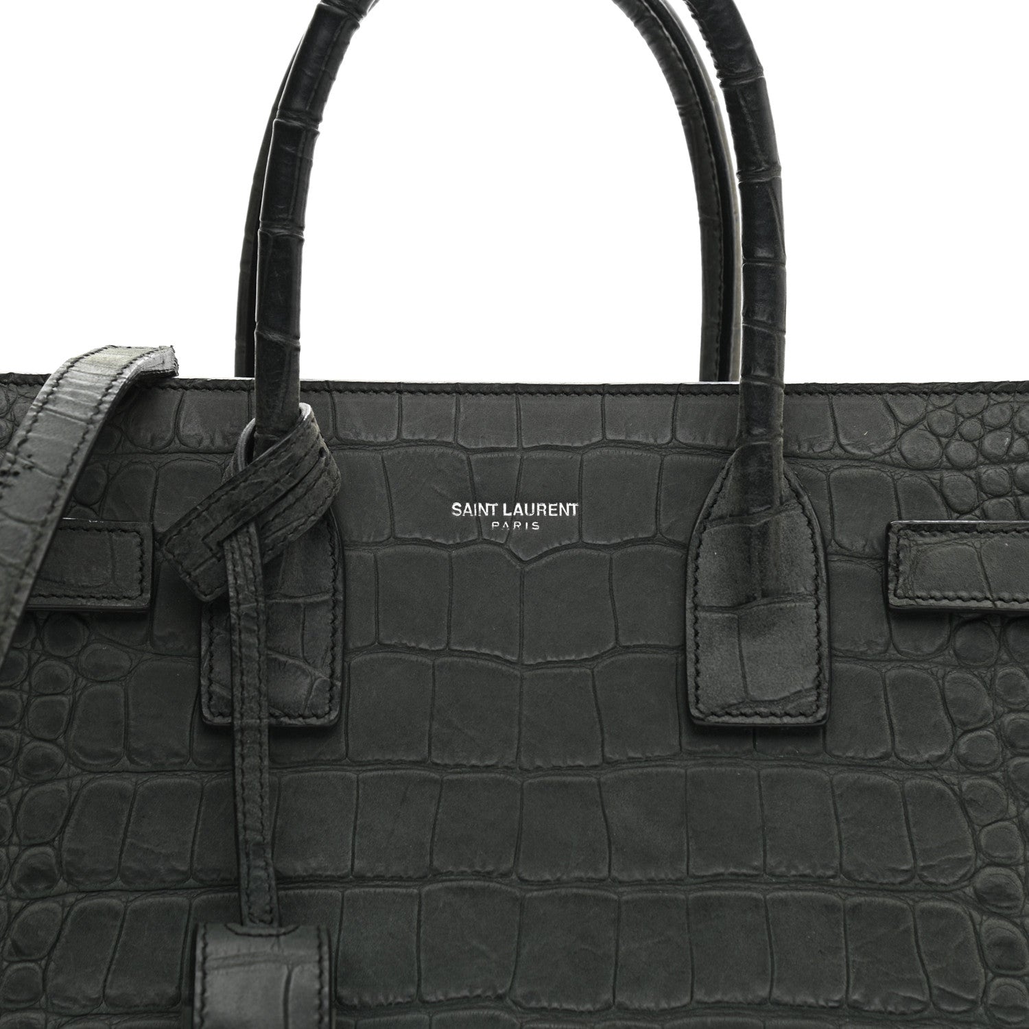 Saint Laurent Calfskin Crocodile Embossed Small Sac De Jour Fog 7 of 22