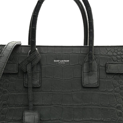 Saint Laurent Calfskin Crocodile Embossed Small Sac De Jour Fog 7 of 22