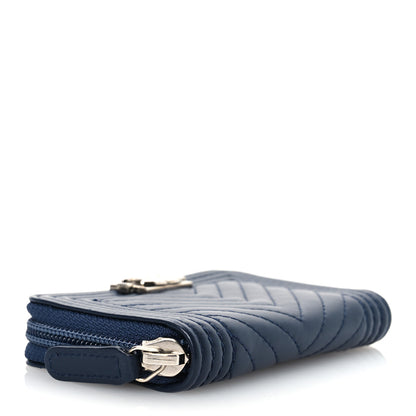 Chanel Calfskin Chevron Quilted Zip Around Boy Coin Purse Navy Blue 4 of 11