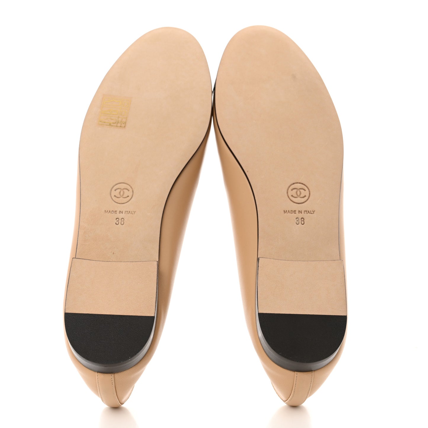 Lambskin Cap Toe CC Ballerina Flats 38 Beige Black