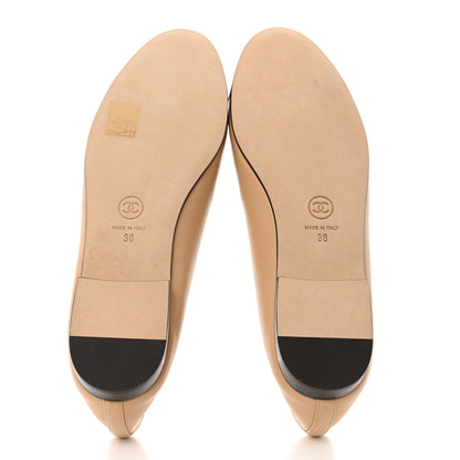 Chanel Lambskin Cap Toe CC Ballerina Flats 38 Beige Black 5 of 9