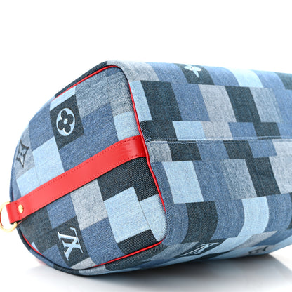 Louis Vuitton Denim Damier Monogram Patchwork Speedy Bandouliere 30 Blue Rouge 9 of 11