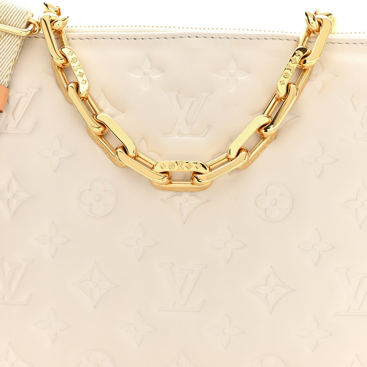 Lambskin Embossed Monogram Coussin PM Beige Cream