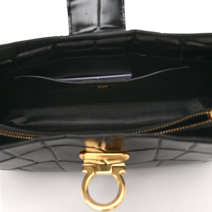 Salvatore Ferragamo Calfskin Crocodile Embossed Trifolio Shoulder Bag Black 5 of 10