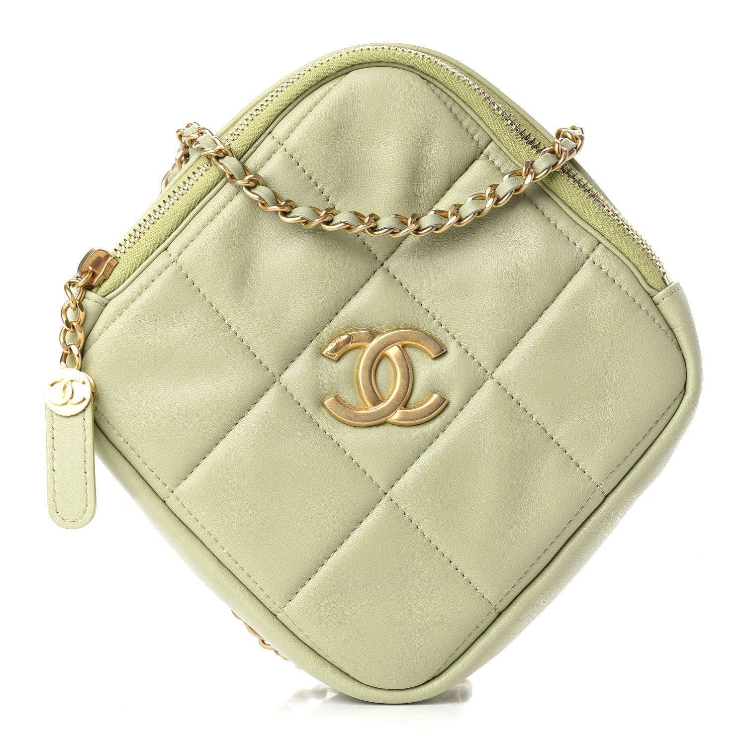 Chanel Lambskin Quilted Diamond Clutch With Chain Light Green 1 of 9