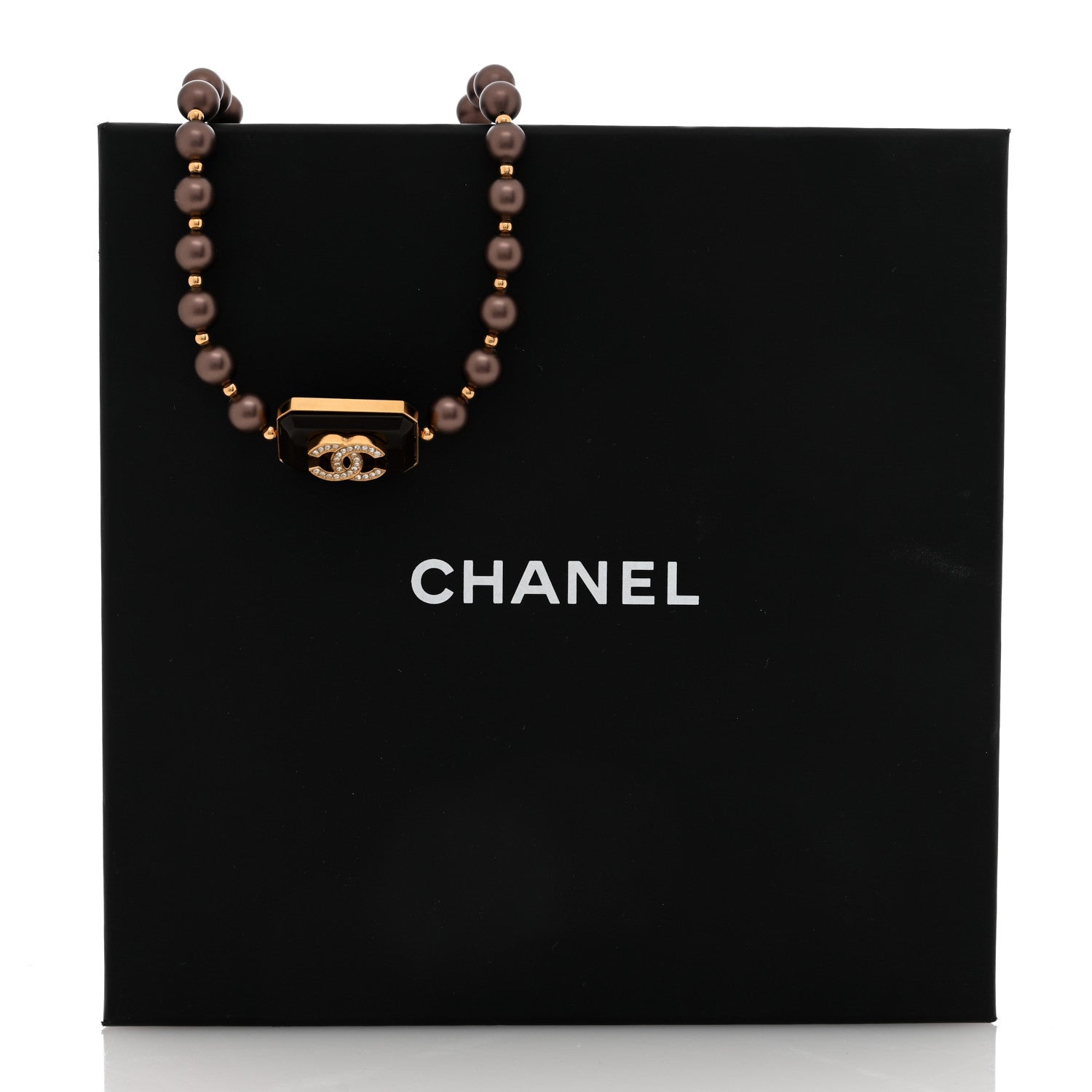 Chanel Pearl Crystal CC Choker Necklace Brown Gold 5 of 5
