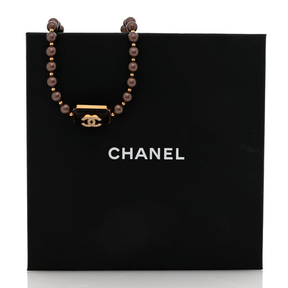 Chanel Pearl Crystal CC Choker Necklace Brown Gold 5 of 5