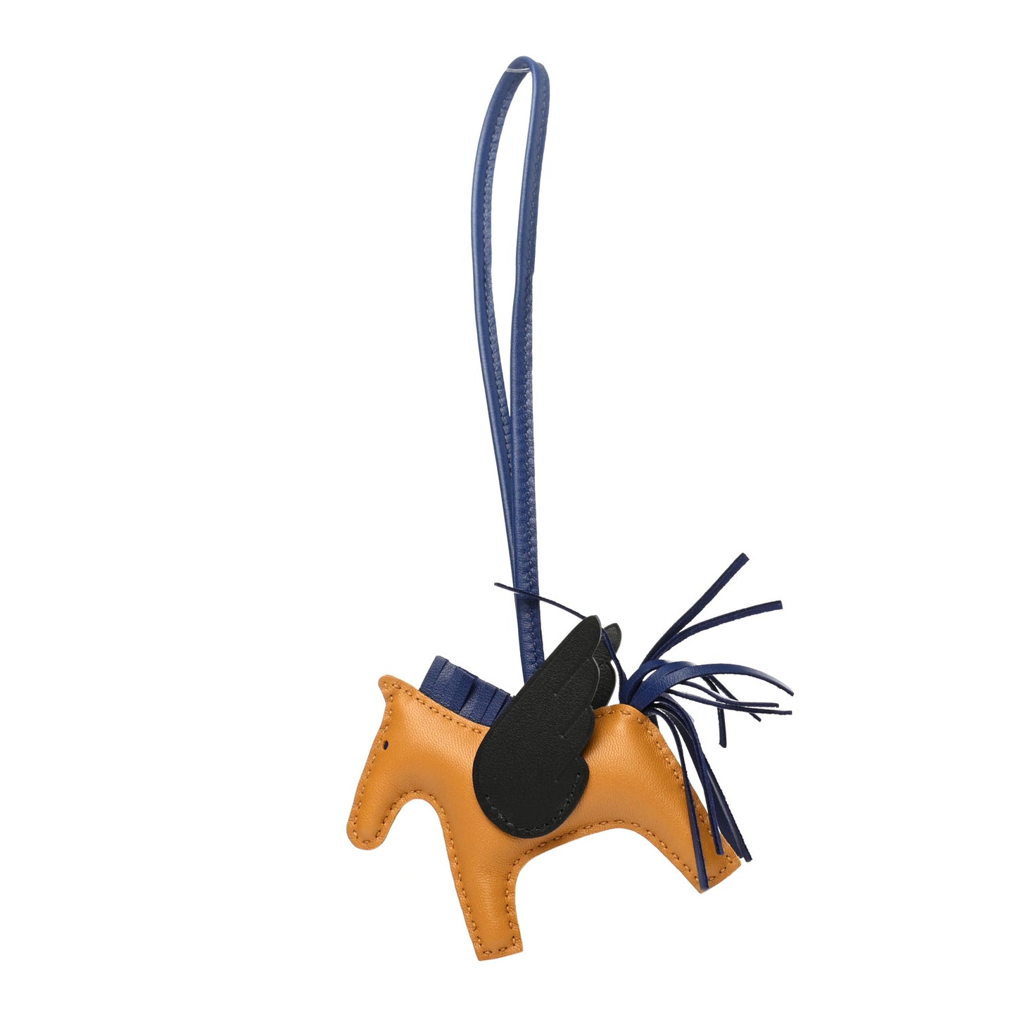 Milo Lambskin Grigri Rodeo Pegase Horse Bag Charm PM Sesame Black Bleu Saphir