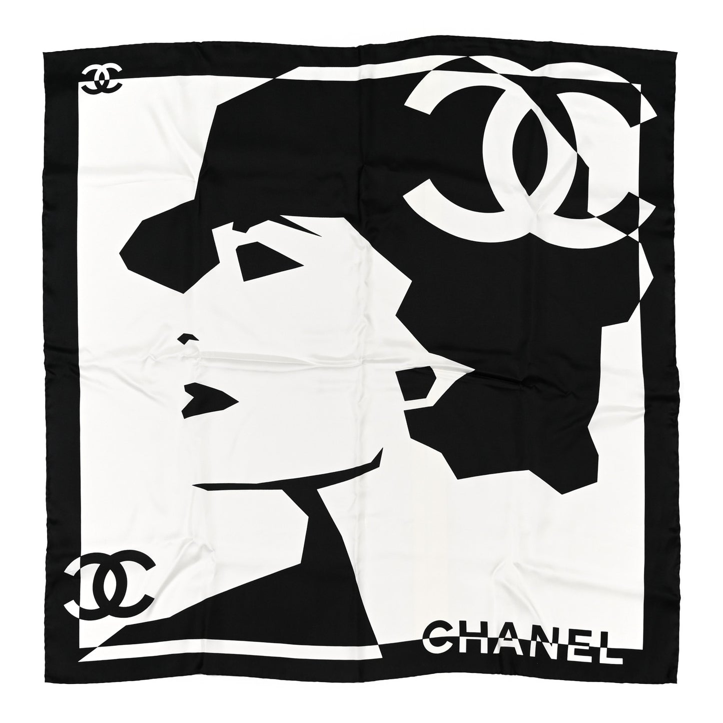 Silk Coco CC Square Scarf Black Ivory