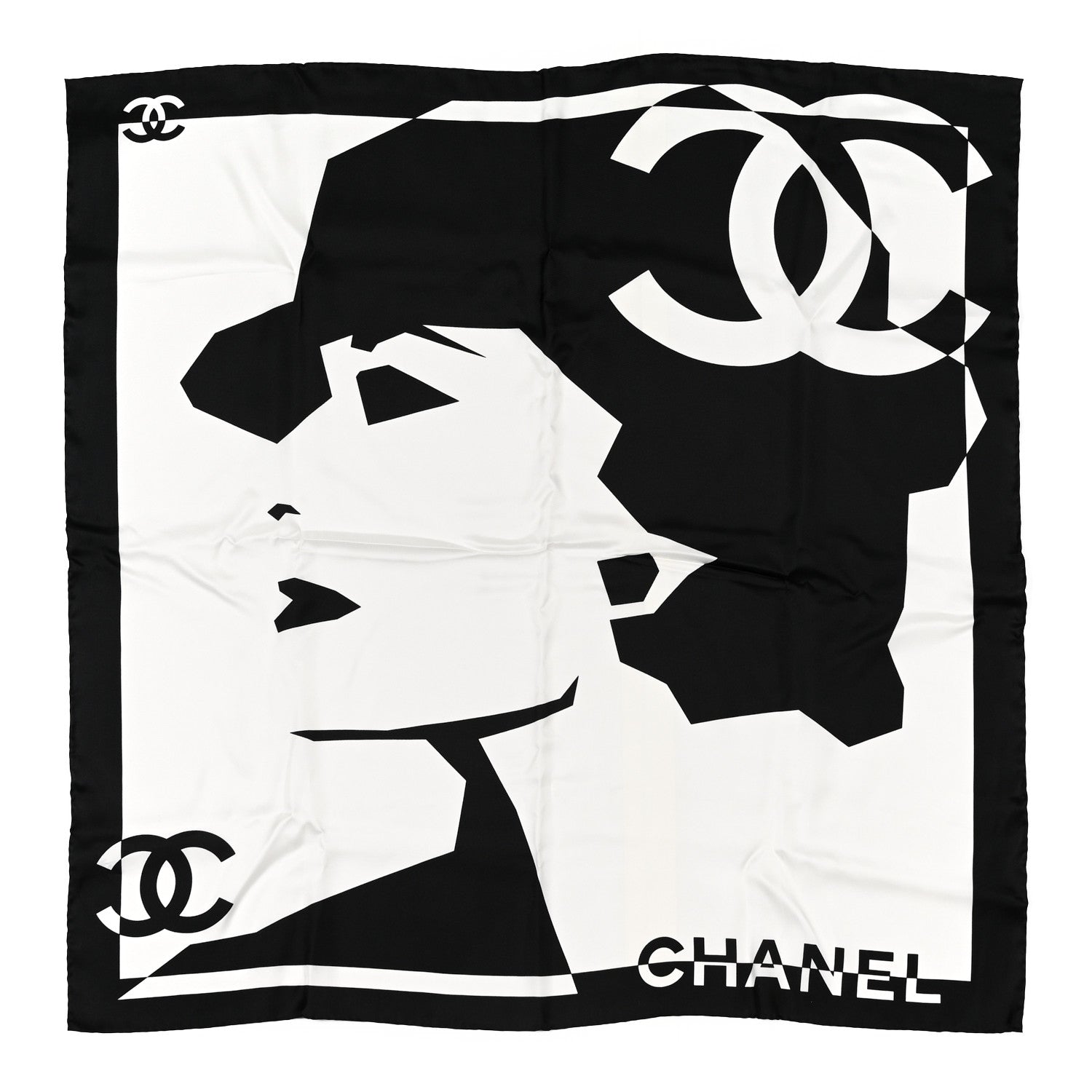Chanel Silk Coco CC Square Scarf Black Ivory 1 of 3