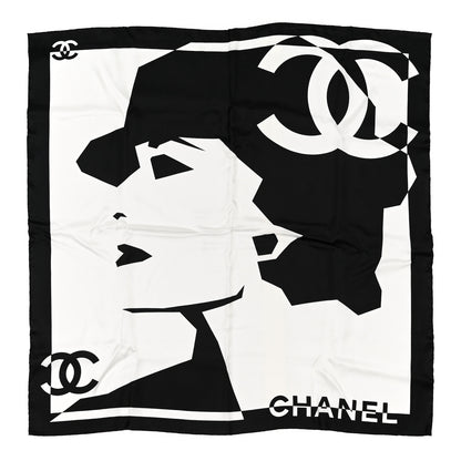 Chanel Silk Coco CC Square Scarf Black Ivory 1 of 3