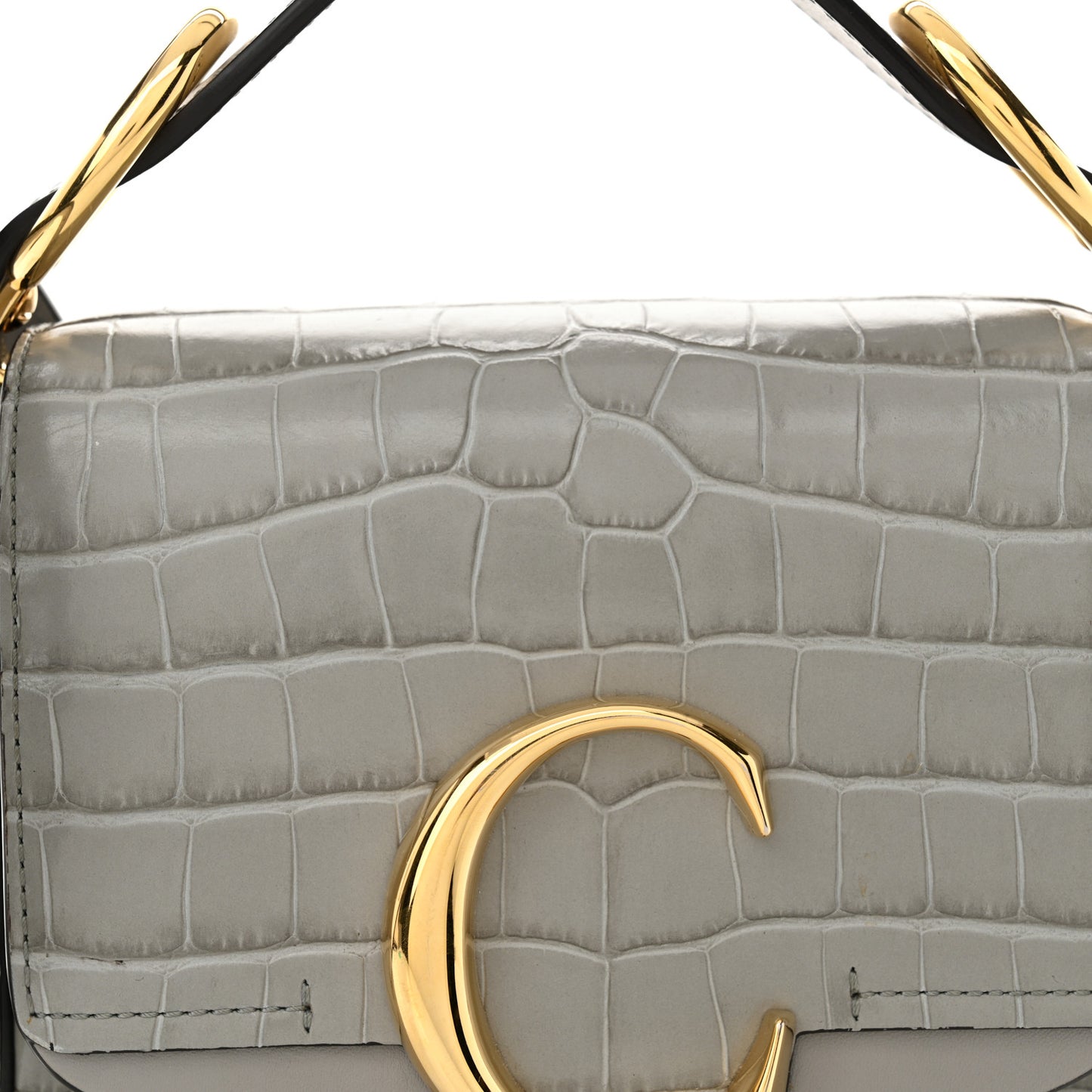 Calfskin Crocodile Embossed Mini C Double Carry Stormy Grey