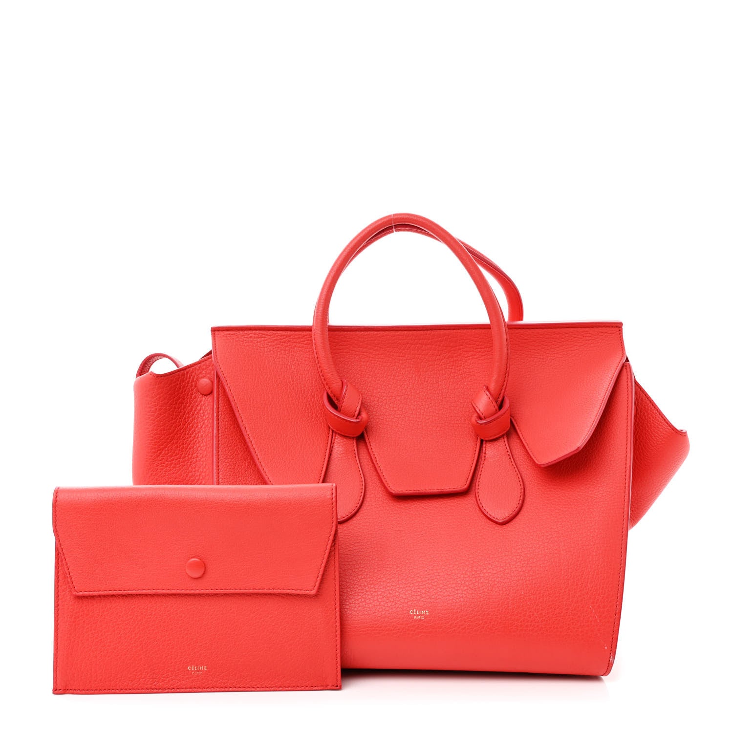 Celine Crisped Calfskin Small Tie Knot Tote Vermillion 1571179