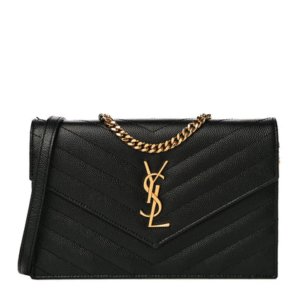 Saint Laurent Grain De Poudre Matelasse Chevron Monogram Envelope Chain Wallet Black 1 of 10