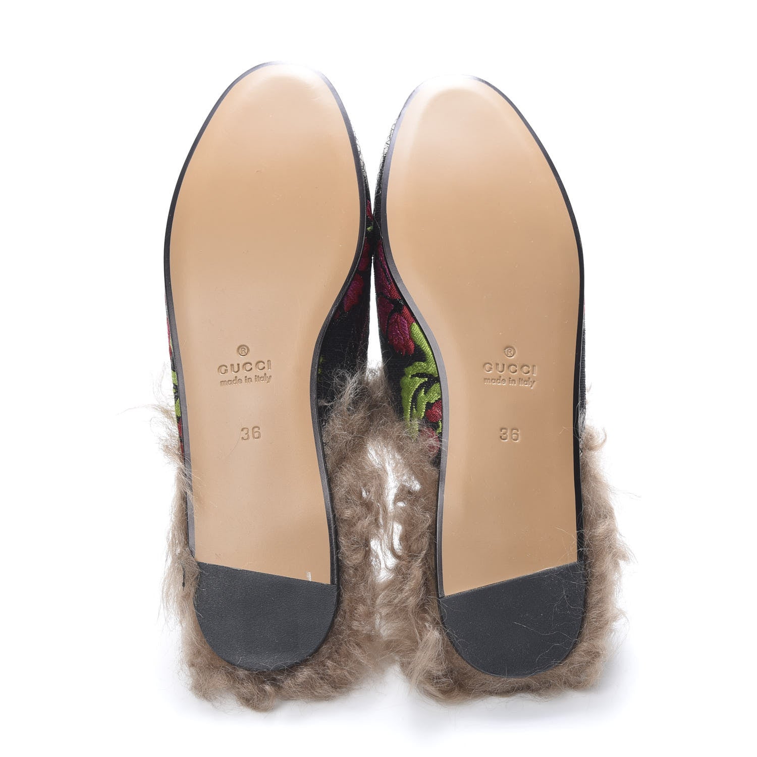 Gucci Brocade Fur Floral Womens Princetown Slippers 36 Black Anthracite 5 of 8