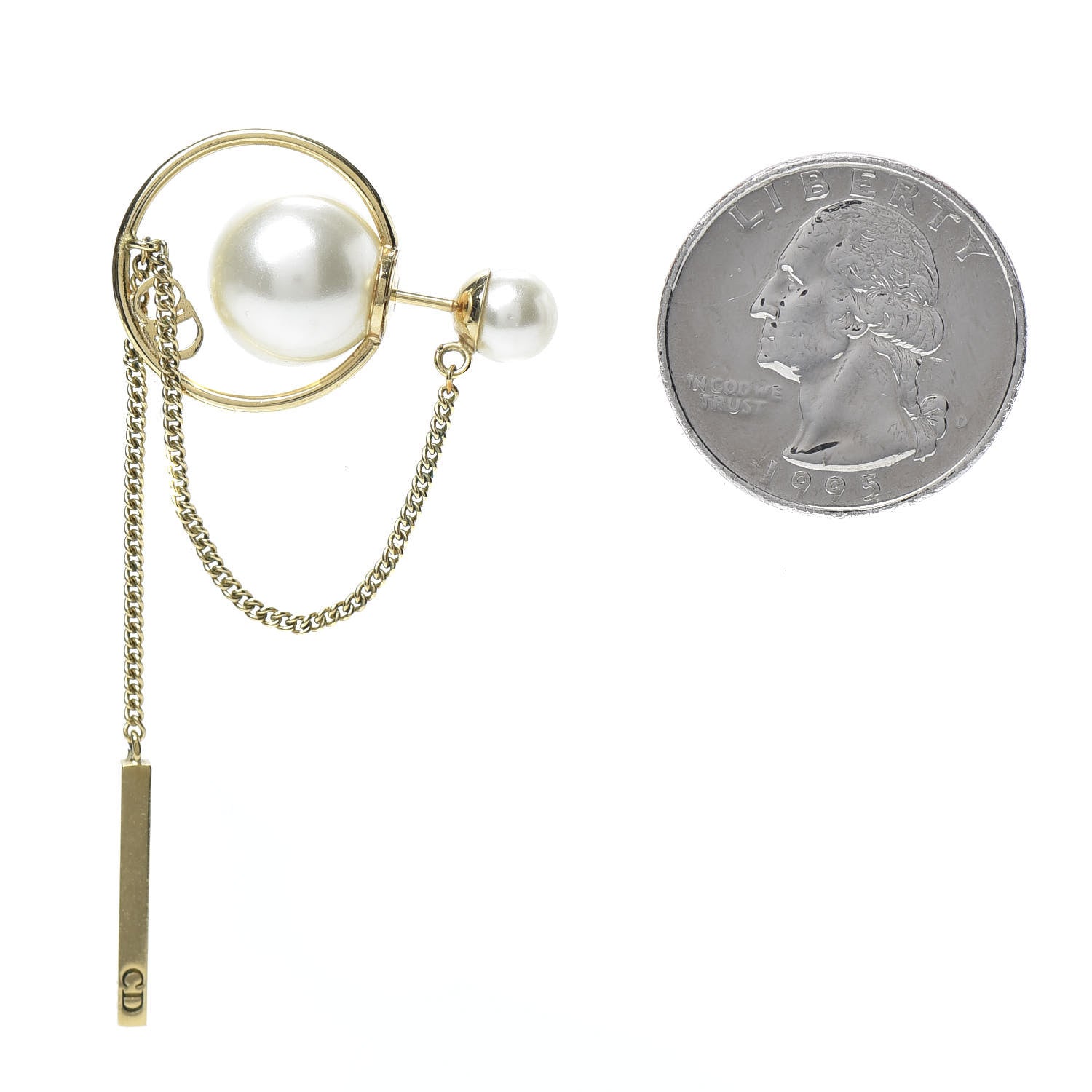 Christian Dior Pearl Tribales Dangle Chain Earrings Gold 3 of 6