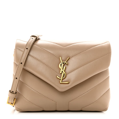 Saint Laurent Calfskin Y Quilted Monogram Toy Loulou Crossbody Bag Dark Beige 1 of 13