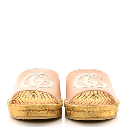 Gucci Malaga Kid Lifford Calfskin GG Mid Heel Slide Sandals 37 Skin Rose Dusty White 2 of 15