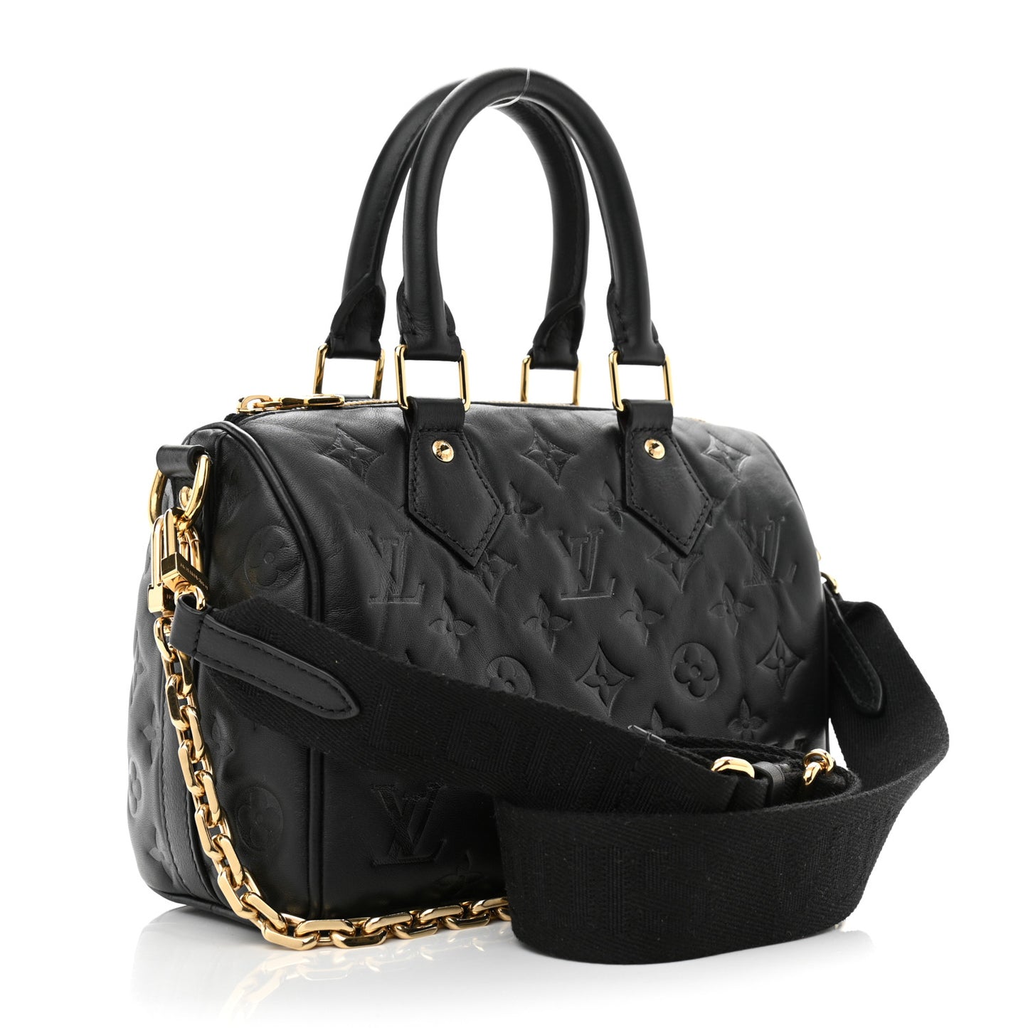 Lambskin Embossed Monogram Speedy 22 Bandouliere Black