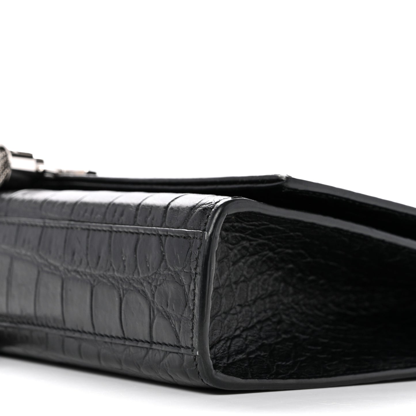 Calfskin Crocodile Embossed Medium Classic Monogram Kate Tassel Satchel Black