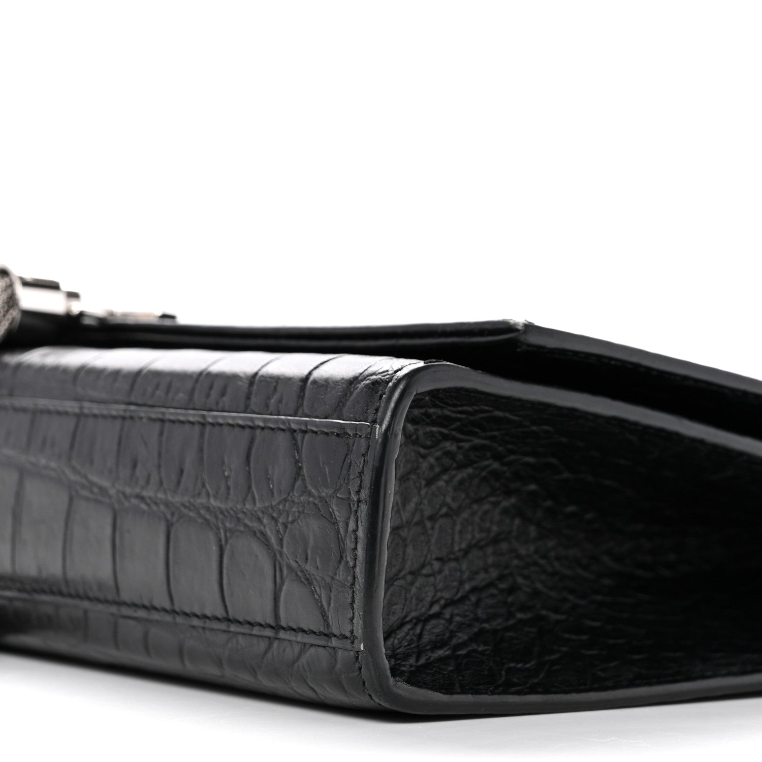 Saint Laurent Calfskin Crocodile Embossed Medium Classic Monogram Kate Tassel Satchel Black 10 of 13