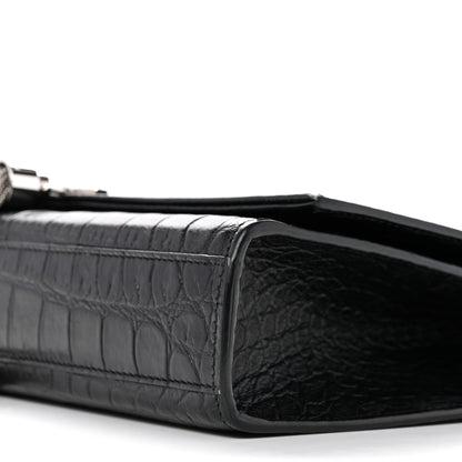 Saint Laurent Calfskin Crocodile Embossed Medium Classic Monogram Kate Tassel Satchel Black 10 of 13