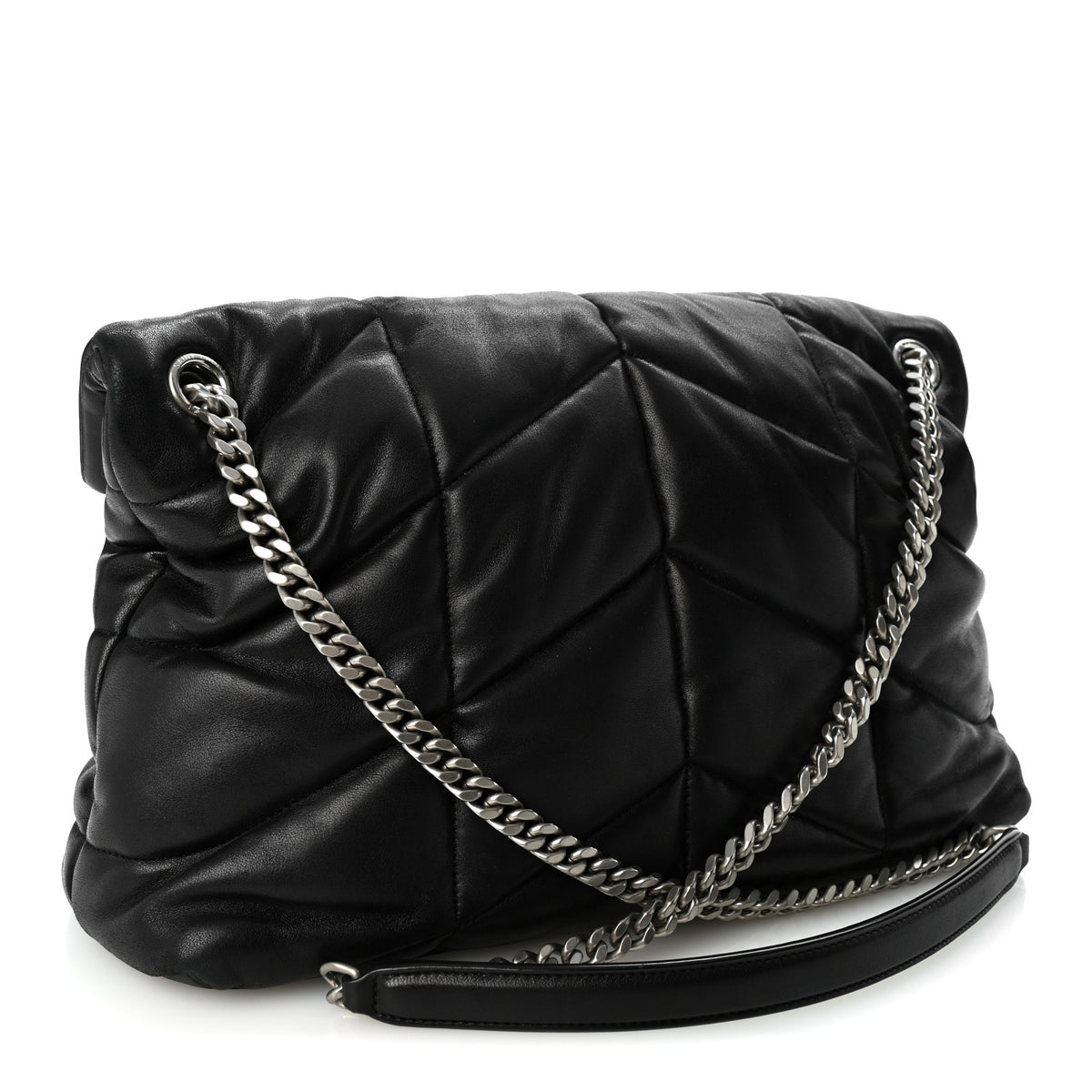 Saint Laurent Lambskin Quilted Medium Loulou Puffer Monogram Chain Satchel Black 3 of 10