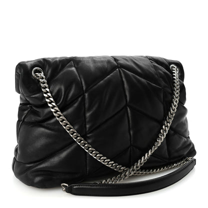 Saint Laurent Lambskin Quilted Medium Loulou Puffer Monogram Chain Satchel Black 3 of 10