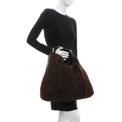 Gucci Suede Fur Large Horsebit Chain Hobo Dark Brown 2 of 8