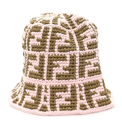 Fendi Cotton Rayon FF Woven Bucket Hat S/M Pink Khaki 1 of 8