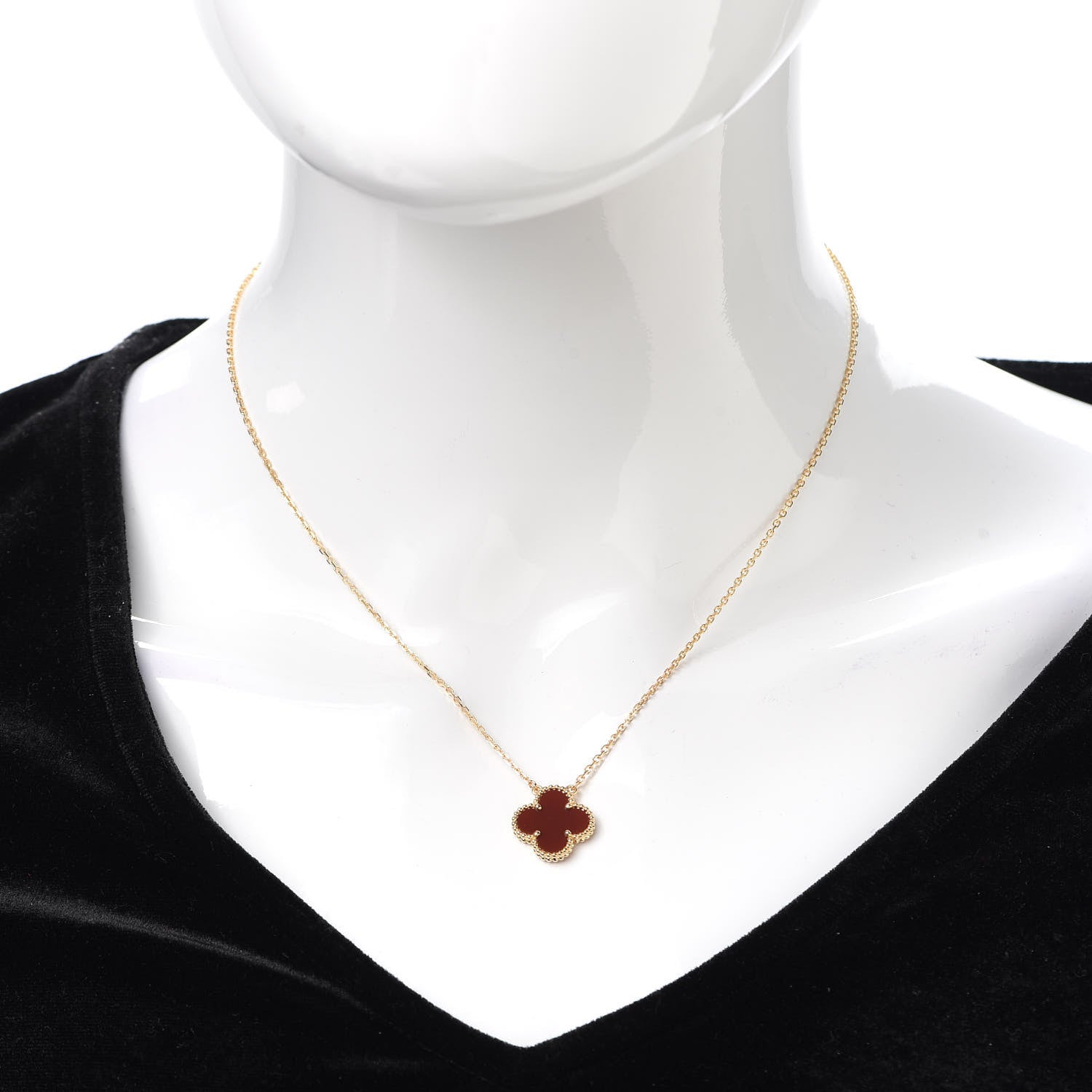 Van Cleef & Arpels 18K Yellow Gold Carnelian Vintage Alhambra Pendant Necklace 2 of 7